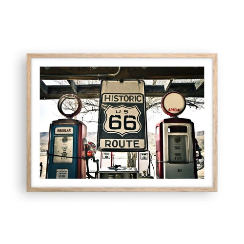 Plakát v rámu světlý dub - Americká retro cesta - 70x50 cm