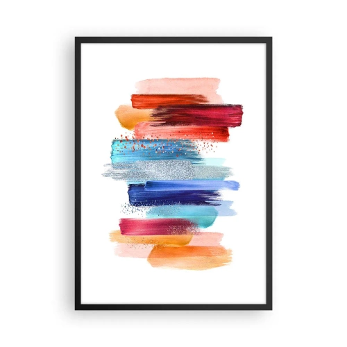 Plakát v černém rámu - Barevné abstraktní tahy štětcem na bílém pozadí - 50x70cm - Nahoru a dolů - Moderní nástěnná dekorace do obývacího pokoje a ložnice ARTTOR