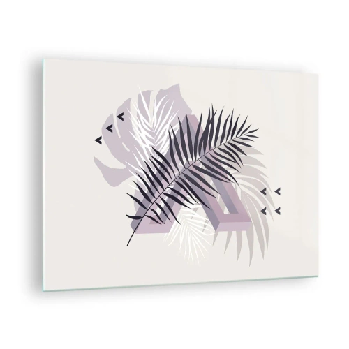 Obraz na skle - Minimalistická kompozice s palmovými listy a geometrickými tvary. - 70x50cm - Stín stínu - Moderní nástěnná dekorace do obývacího pokoje a ložnice ARTTOR