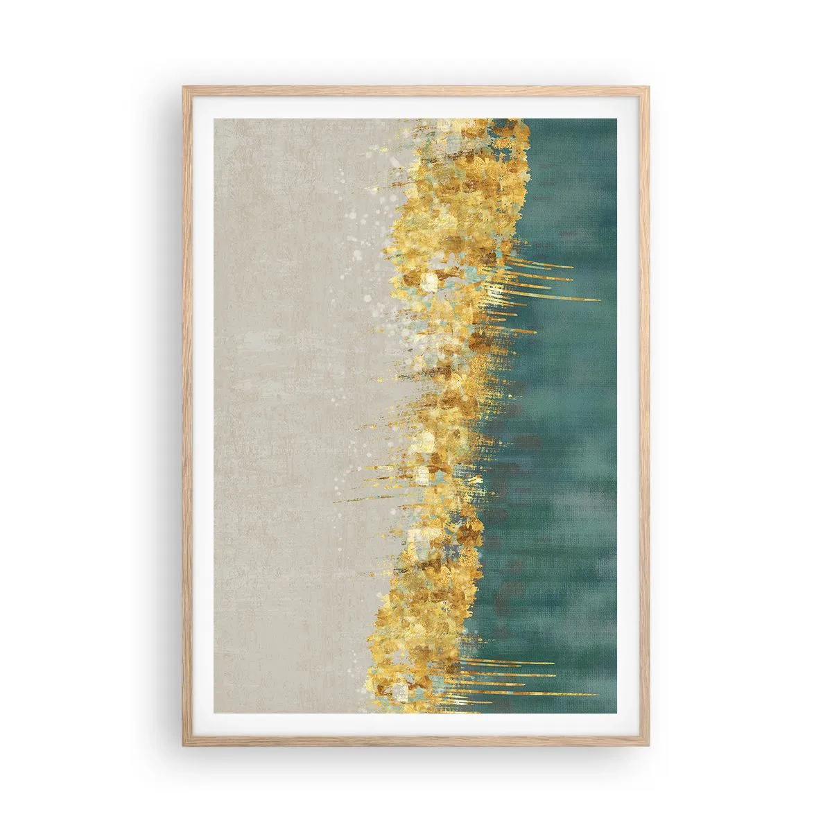 Plakát v rámu světlý dub - Zlatá hranice - 70x100 cm