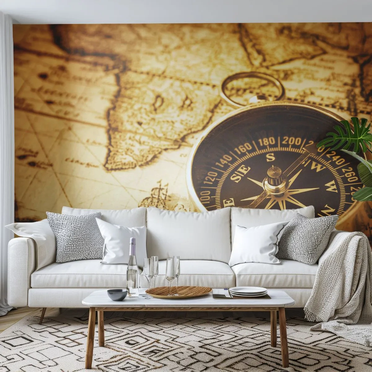 Fototapeta Premium Sand - Na východ nebo na západ? - Cestování, Mapy světa, Kompas - 400x280 cm