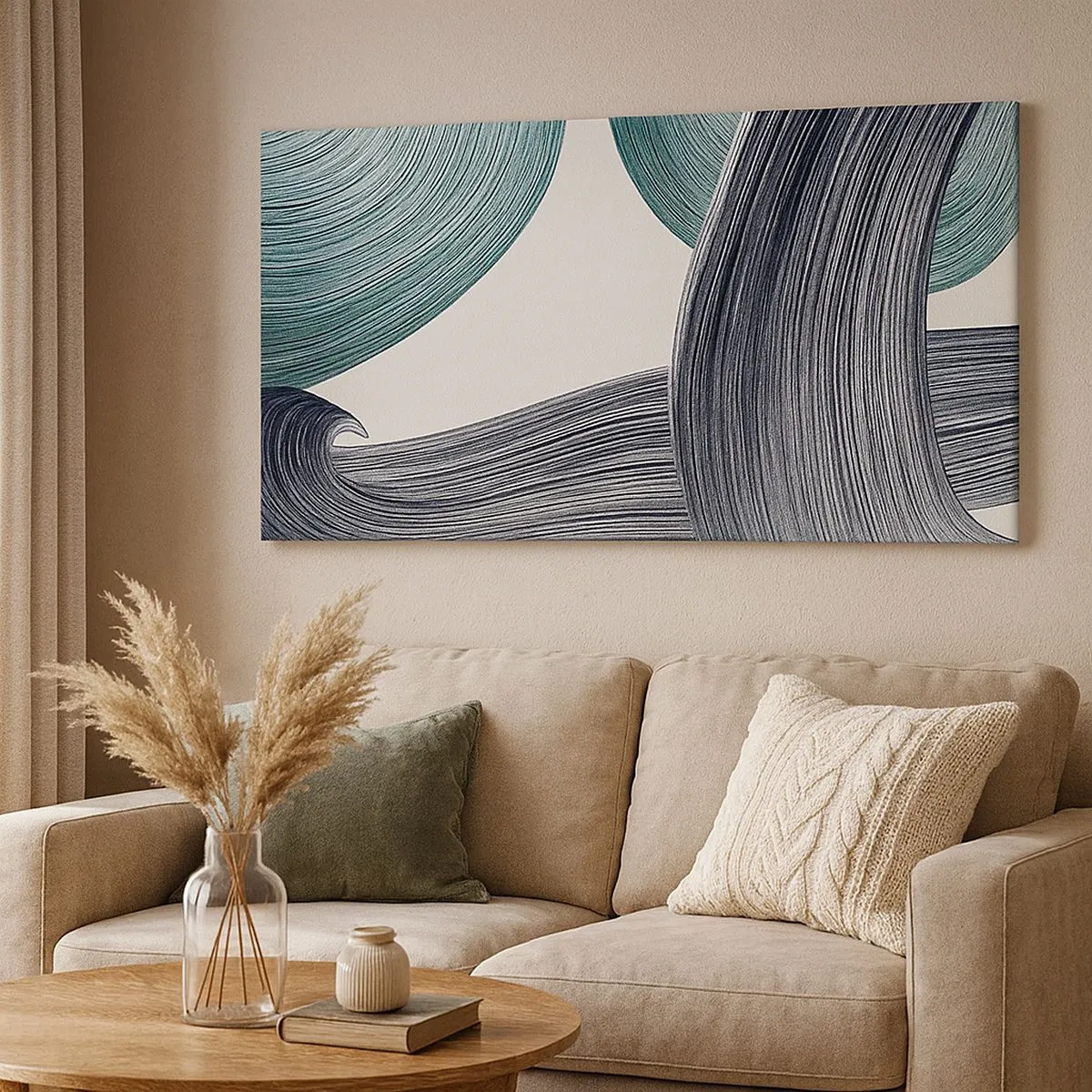 Obraz na plátně - Smaragdové a černé vlny - 100x40 cm