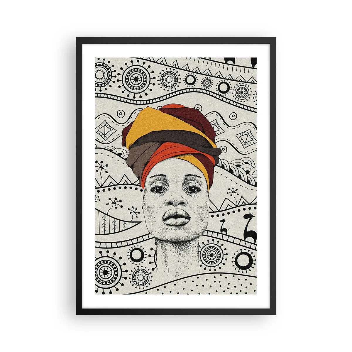 Plakát v černém rámu - Africký patriarcha - 50x70cm - Africký portrét - Moderní nástěnná dekorace do obývacího pokoje a ložnice ARTTOR