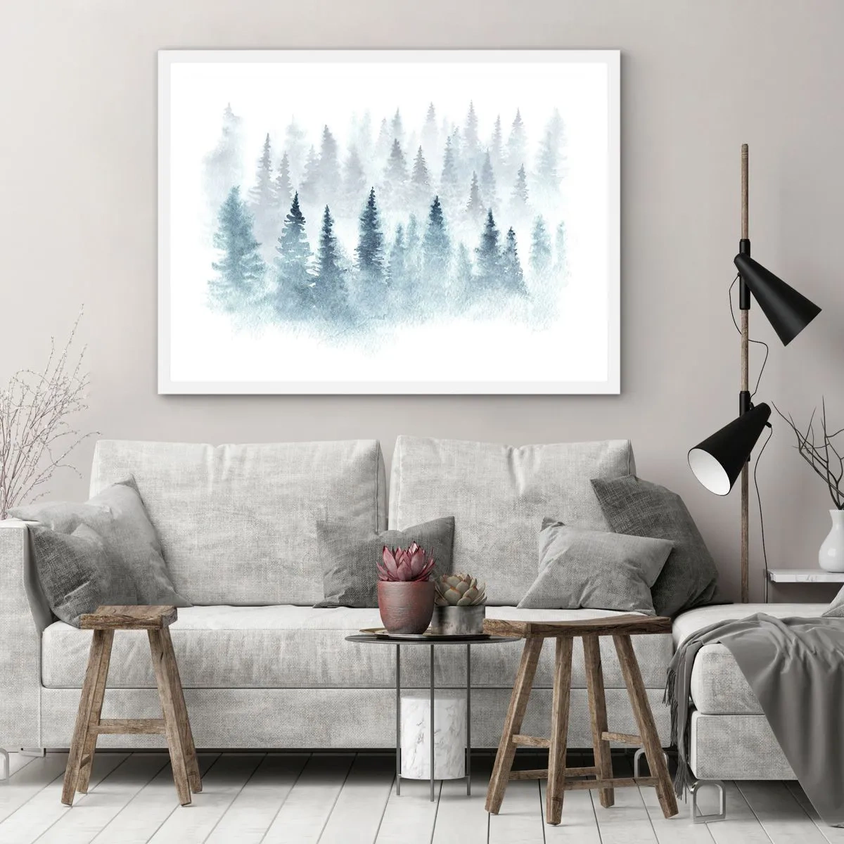 Plakát v bílém rámu - Zahalené mlhou - 70x50 cm