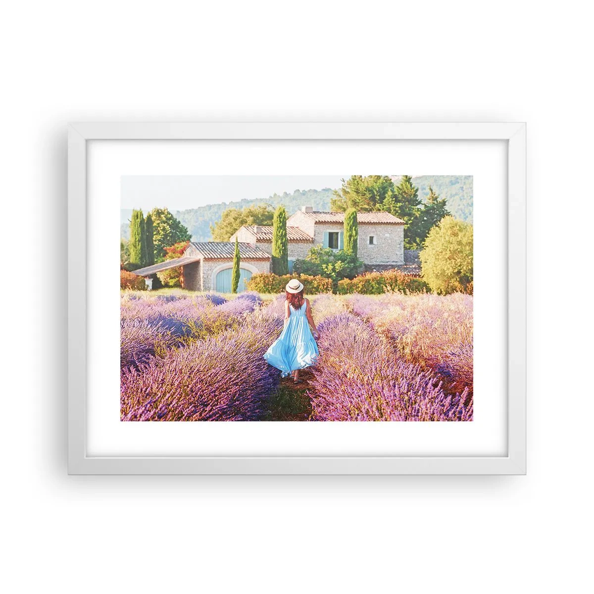 Plakát v bílém rámu - Levandulová dívka - 40x30 cm