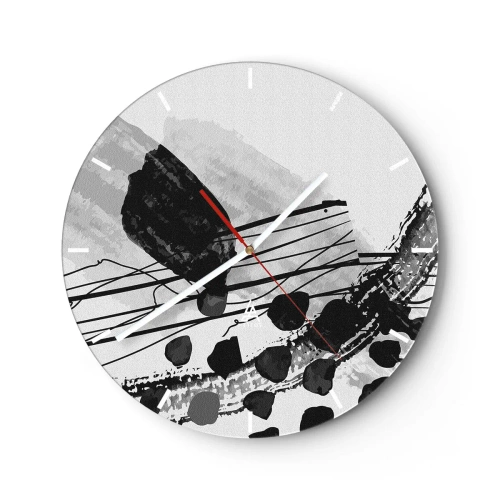 Nástěnné hodiny - Černobílé abstraktní tvary a čáry na světlém pozadí - 30x30cm - Černobílá organická abstrakce - Moderní nástěnná dekorace do obývacího pokoje, kuchyně a ložnice ARTTOR