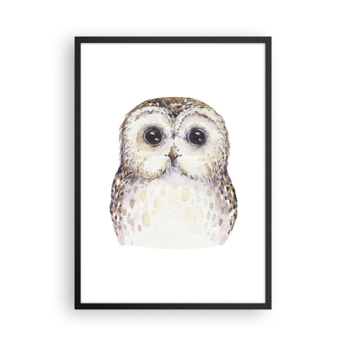 Plakát v černém rámu - Okouzlující akvarelový portrét sovy - 50x70cm - Podívej se mi do očí - Moderní nástěnná dekorace do obývacího pokoje a ložnice ARTTOR