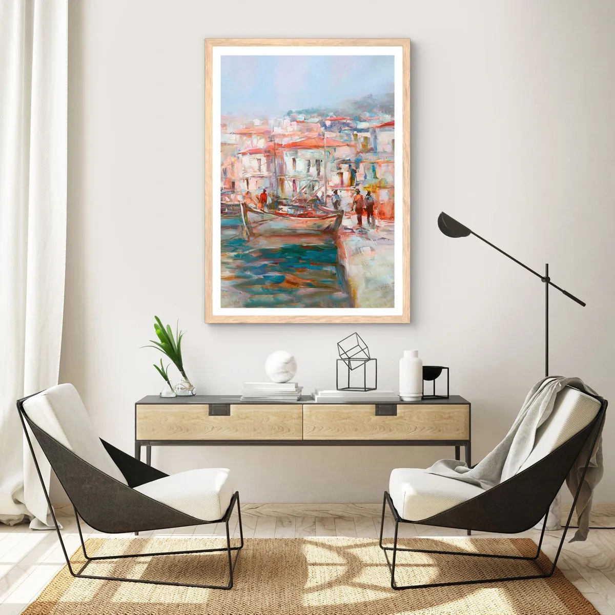 Plakát v rámu světlý dub - Pastelová dovolená - 50x70 cm