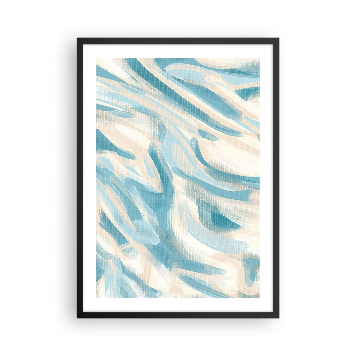 Plakát v černém rámu - Abstraktní vlny v modrých a béžových odstínech - 50x70cm - Jarní závany - Moderní nástěnná dekorace do obývacího pokoje a ložnice ARTTOR