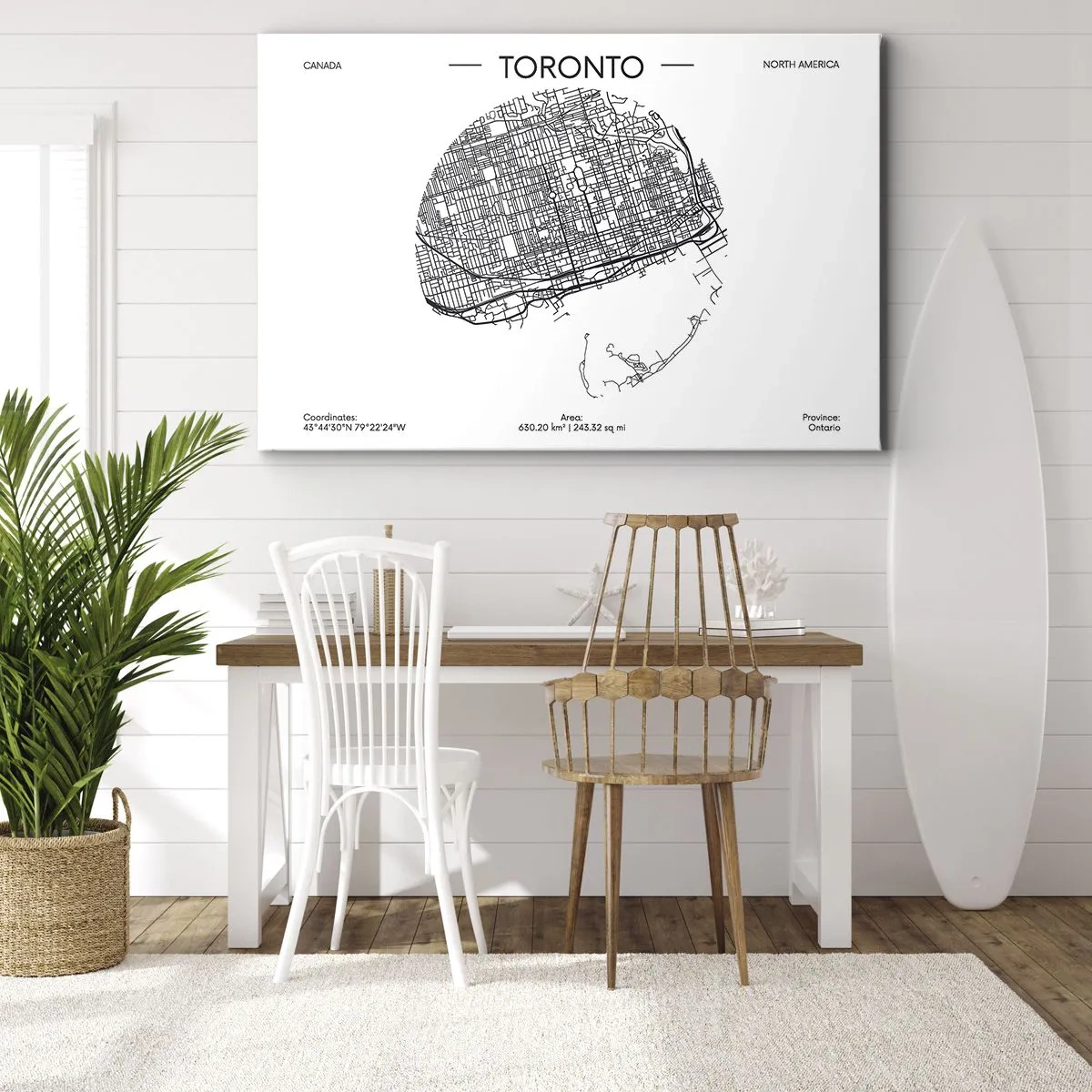 Obraz na plátně - Mapa Toronta v minimalistickém černobílém stylu - 70x50cm - Anatomie Toronta - Moderní nástěnná dekorace do obývacího pokoje a ložnice ARTTOR