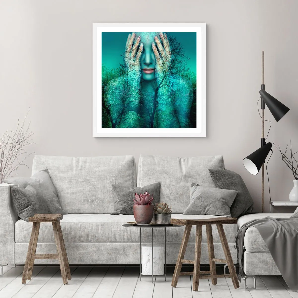 Plakát v bílém rámu - Ponořená do modré - 60x60 cm