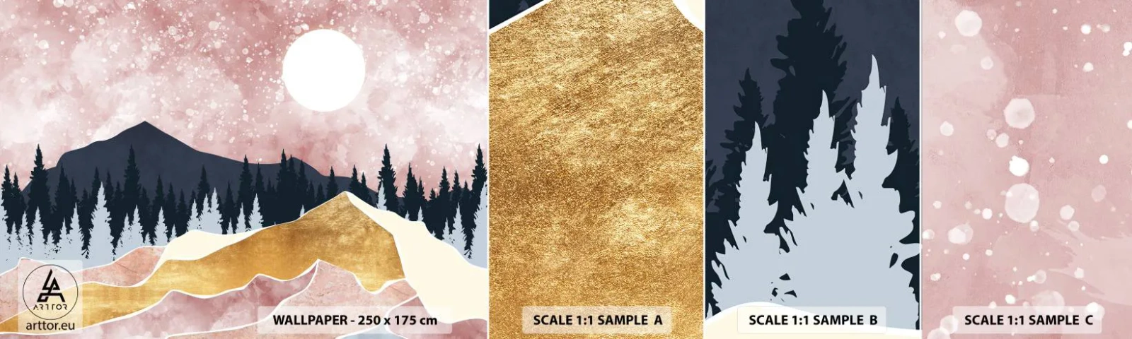 Fototapeta Vzorek Standard Eco - Noční hlídka - Grafika, Krajina, hory - 100x30 cm