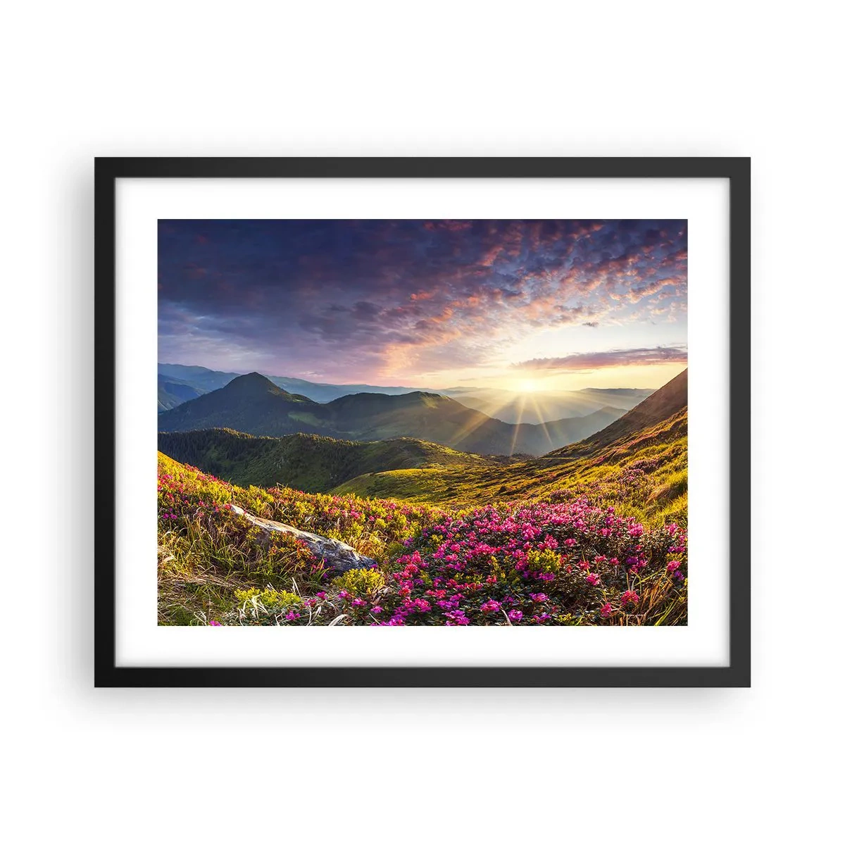 Plakát v černém rámu - Svěžest horského rána - 50x40 cm