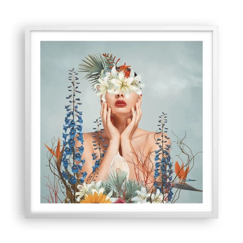 Plakát v bílém rámu - Žena – květina - 60x60 cm