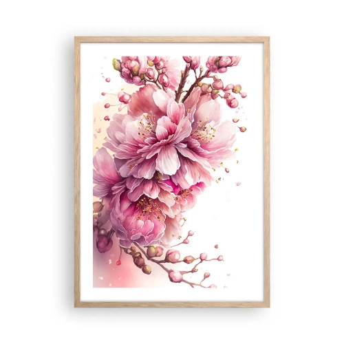 Plakát v rámu světlý dub - Květ kvetoucí třešně - 50x70 cm
