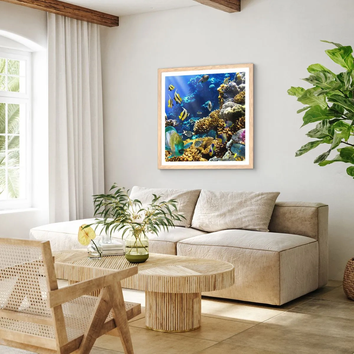 Plakát v rámu světlý dub - Velký provoz na prázdninové stezce - 60x60 cm