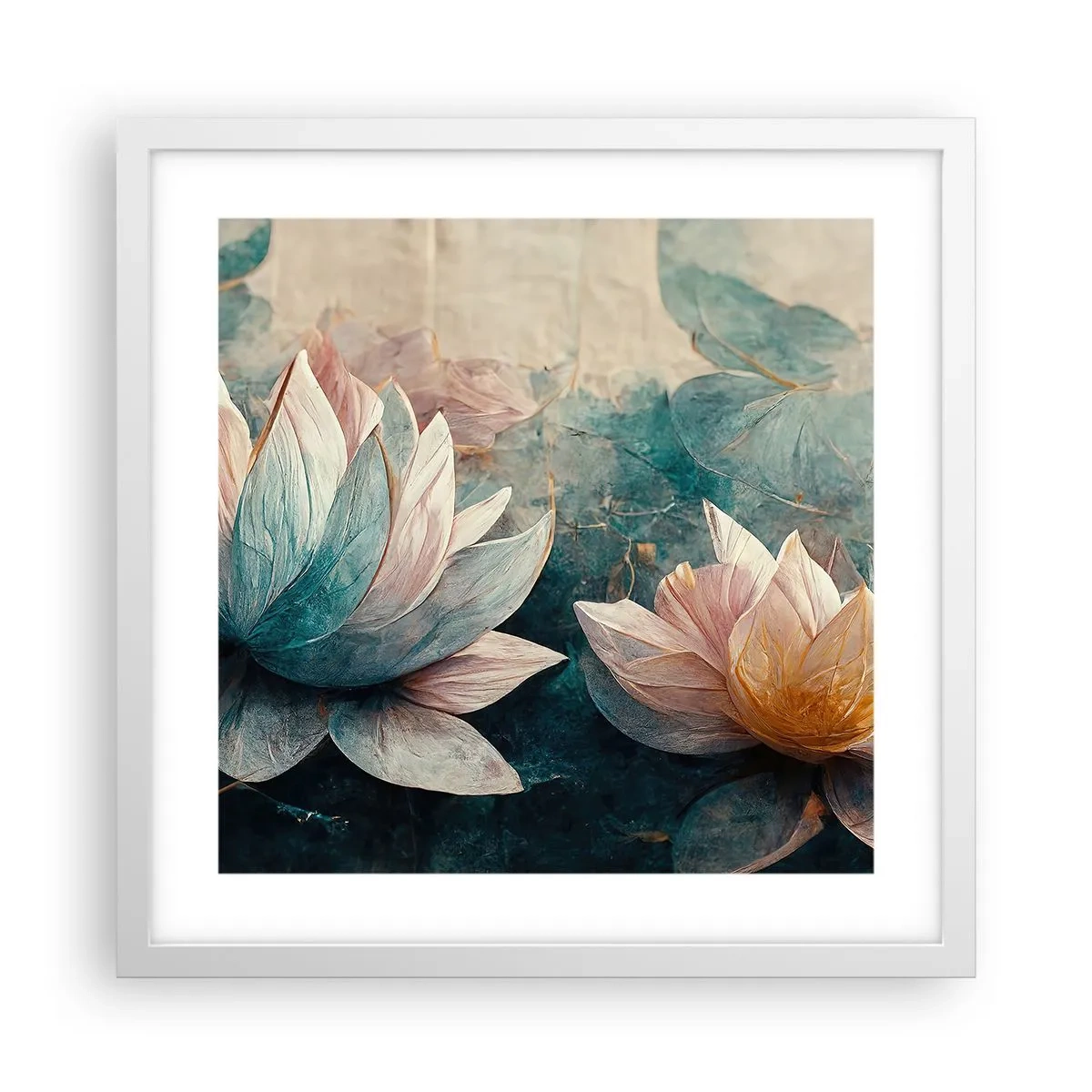 Plakát v bílém rámu - Hvězdy a jezero - 40x40 cm