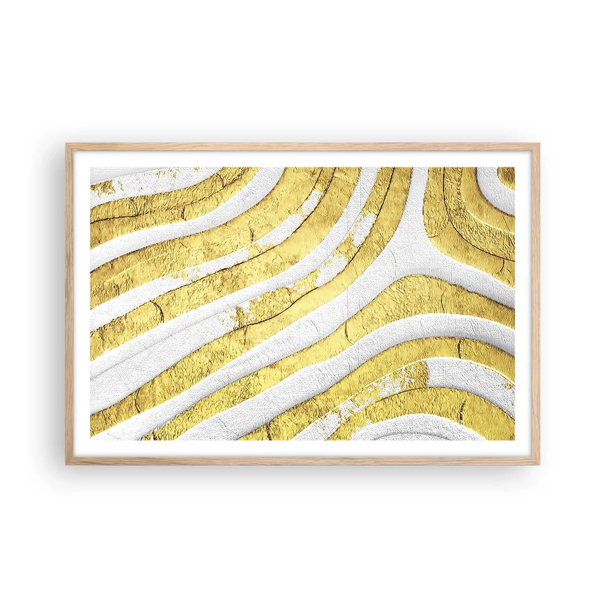 Plakát v rámu světlý dub - Kompozice v bílé a zlaté - 91x61 cm