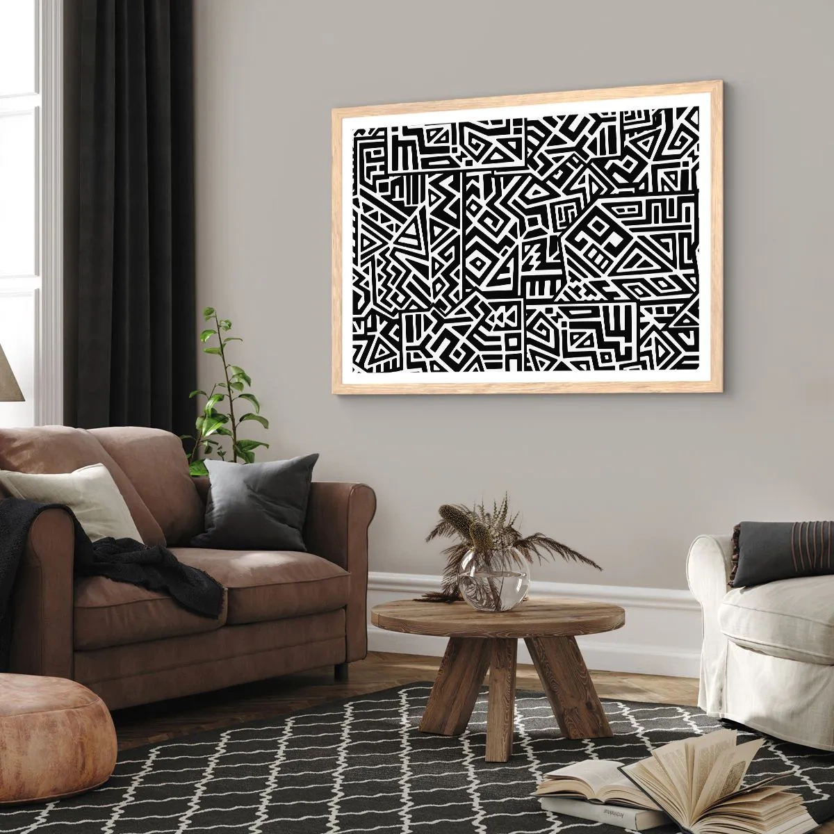 Plakát v rámu světlý dub - Předkolumbovská kompozice - 40x30 cm