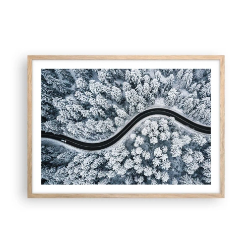 Plakát v rámu světlý dub - Zimním lesem - 70x50 cm