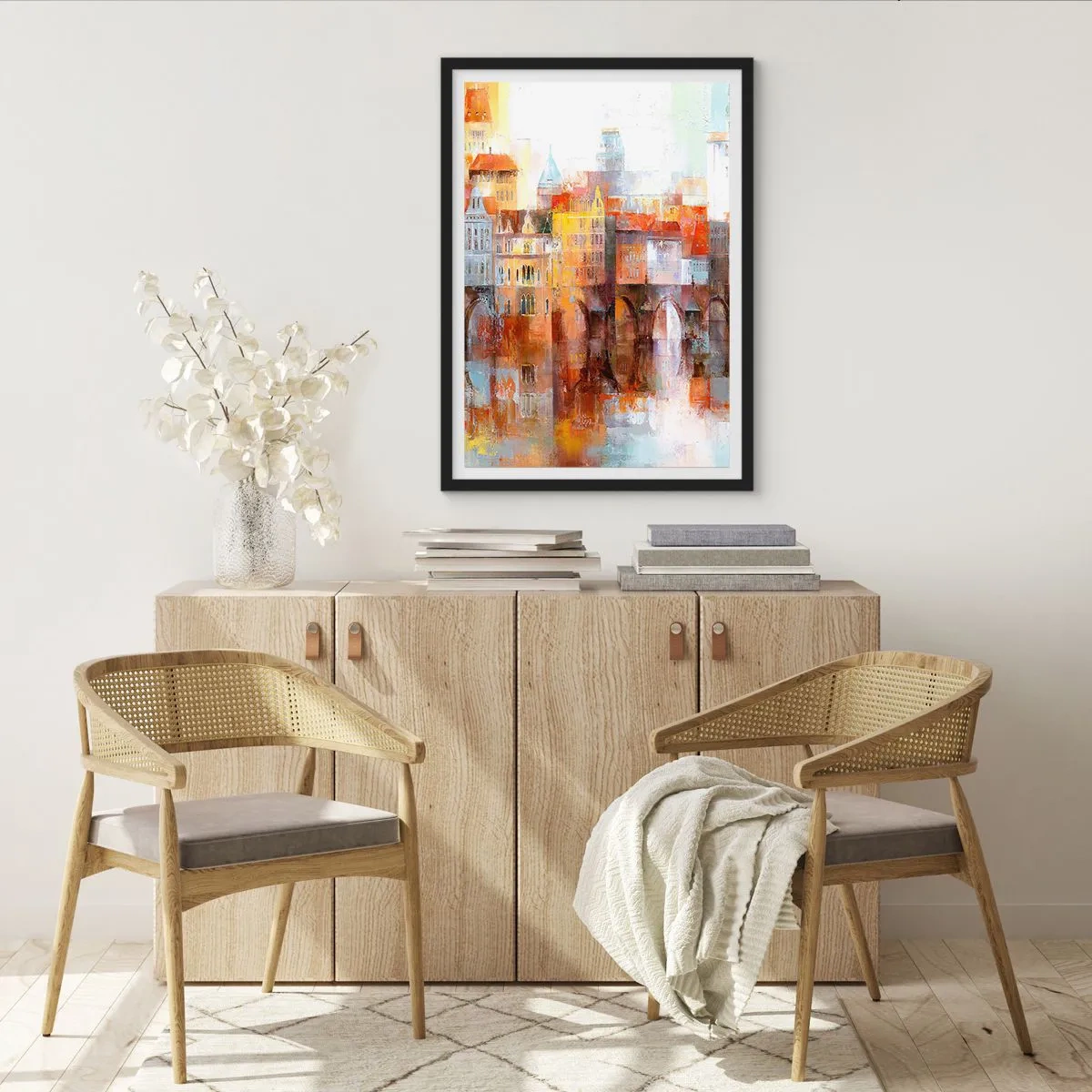 Plakát v černém rámu - Malebné městečko s umělecky navrženým mostem - 50x70cm - Pod mostem je taky krásně - Moderní nástěnná dekorace do obývacího pokoje a ložnice ARTTOR