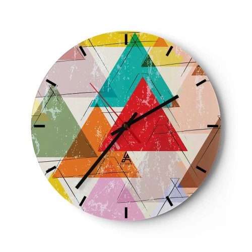 Nástěnné hodiny - Barevné trojúhelníky v geometrickém stylu se starým efektem - 30x30cm - Blábolení - Moderní nástěnná dekorace do obývacího pokoje, kuchyně a ložnice ARTTOR