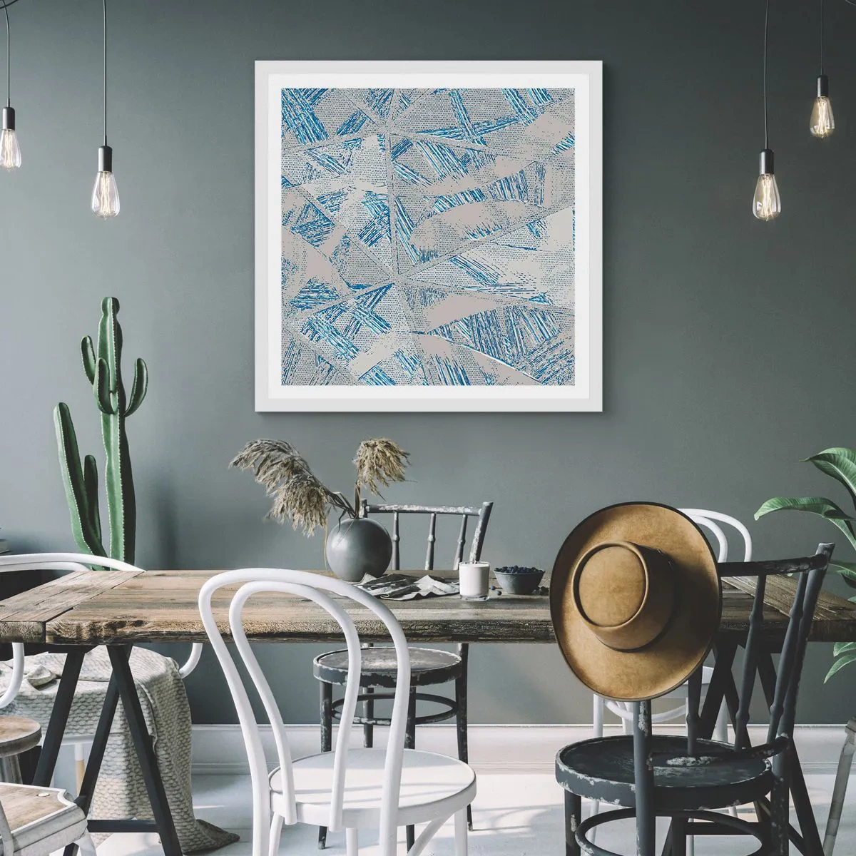 Plakát v bílém rámu - V šedomodrém labyrintu - 50x50 cm