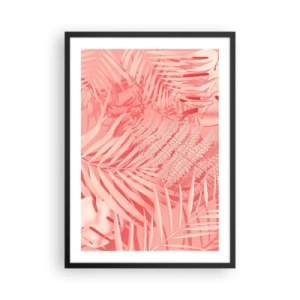 Plakát v černém rámu - Růžová kapradina a palmové listy na pastelovém pozadí - 50x70cm - Růžový koncept - Moderní nástěnná dekorace do obývacího pokoje a ložnice ARTTOR