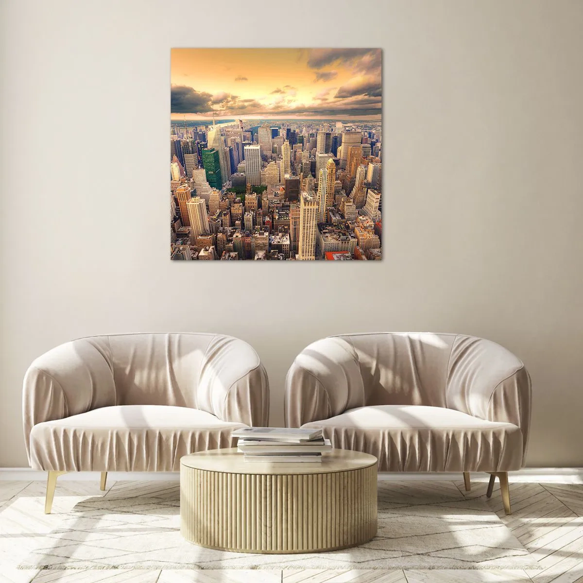Obraz na skle - Pozlacené Metropolis - 40x40 cm