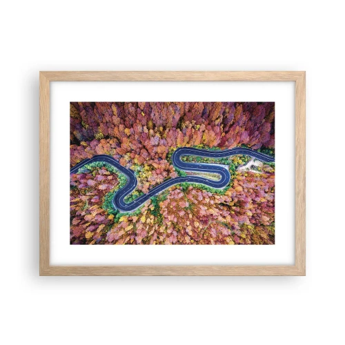 Plakát v rámu světlý dub - Klikatá cesta lesem - 40x30 cm