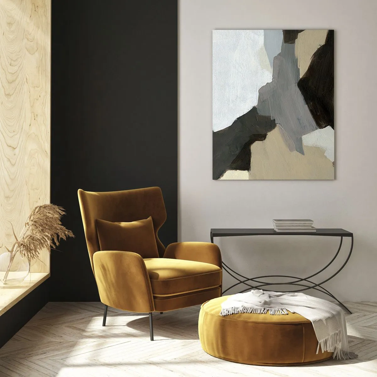 Obraz na skle - Abstrakce: křižovatka šedi - 50x70 cm