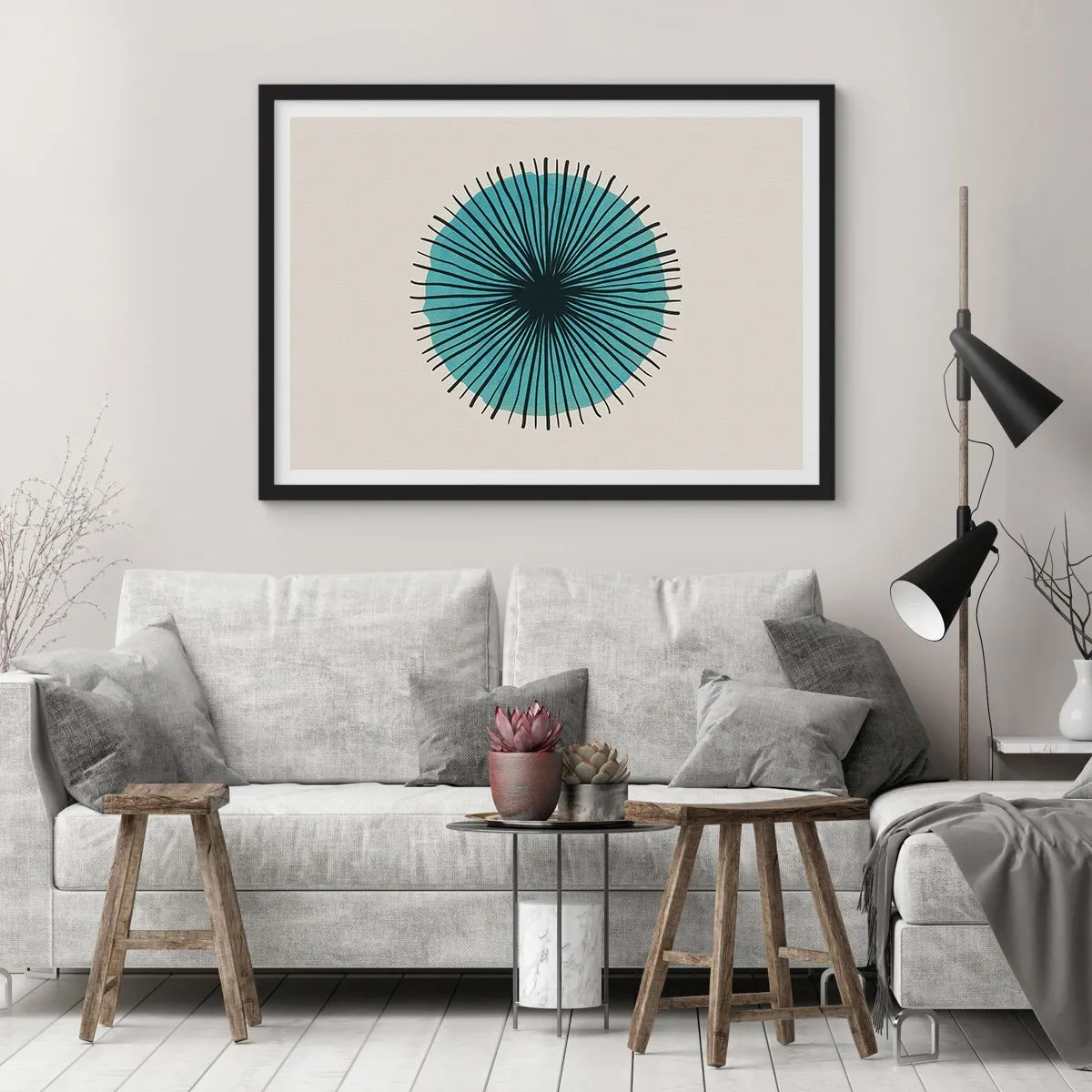 Plakát v černém rámu - Zářící modrá - 70x50 cm