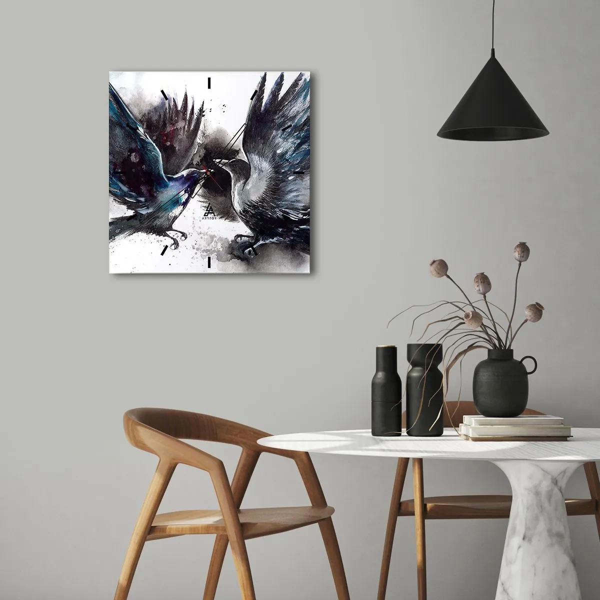 Nástěnné hodiny - Havran havranovi… - 40x40 cm