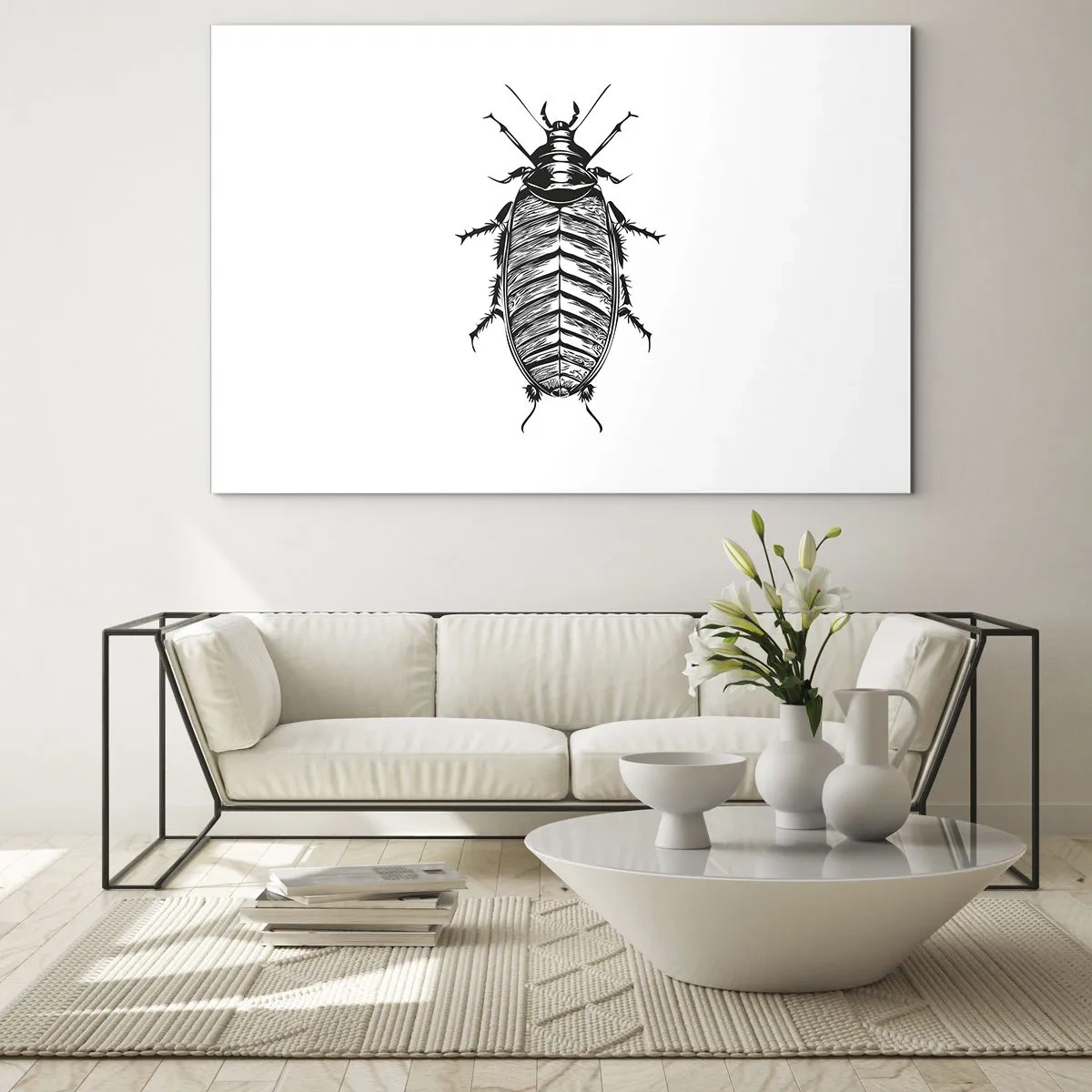 Obraz na skle - Černobílé ilustrace hmyzu na bílém pozadí - 70x50cm - Vzorový exemplář! - Moderní nástěnná dekorace do obývacího pokoje a ložnice ARTTOR