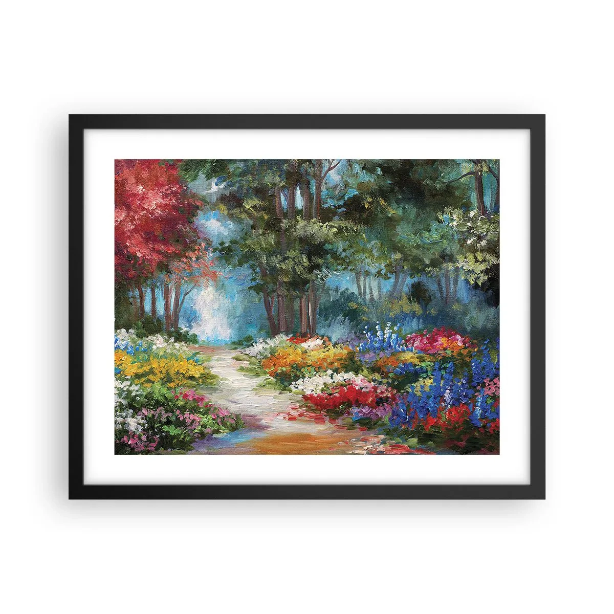 Plakát v černém rámu - Lesní zahrada, květinový les - 50x40 cm