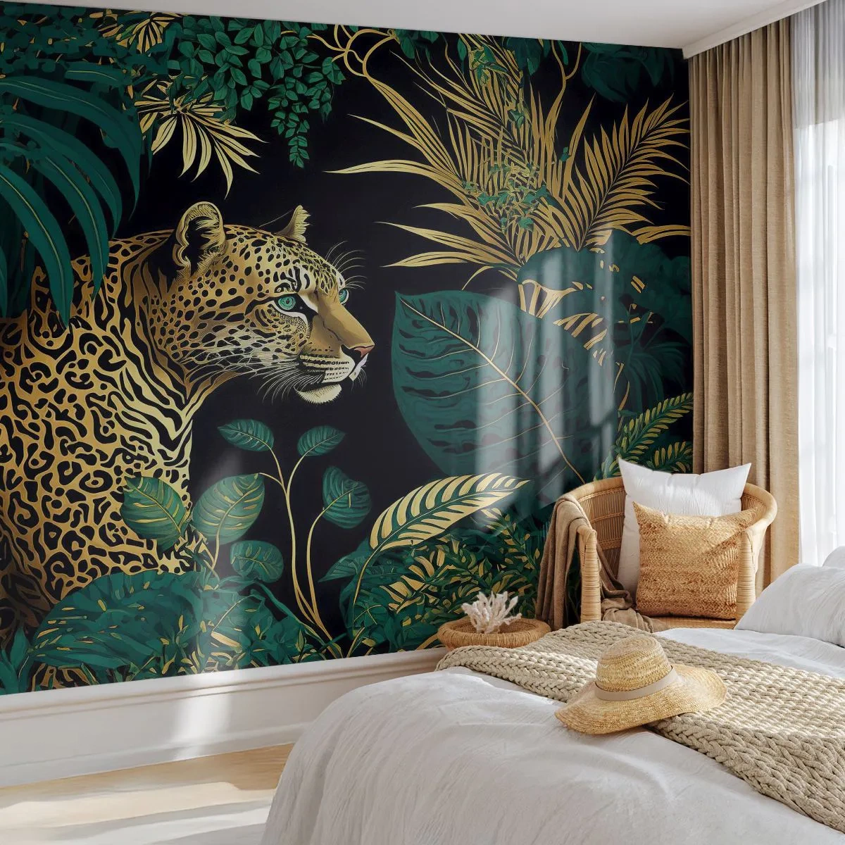 Fototapeta Premium Sand - Domácí v džungli - leopard, Džungle, Tropický - 100x70 cm