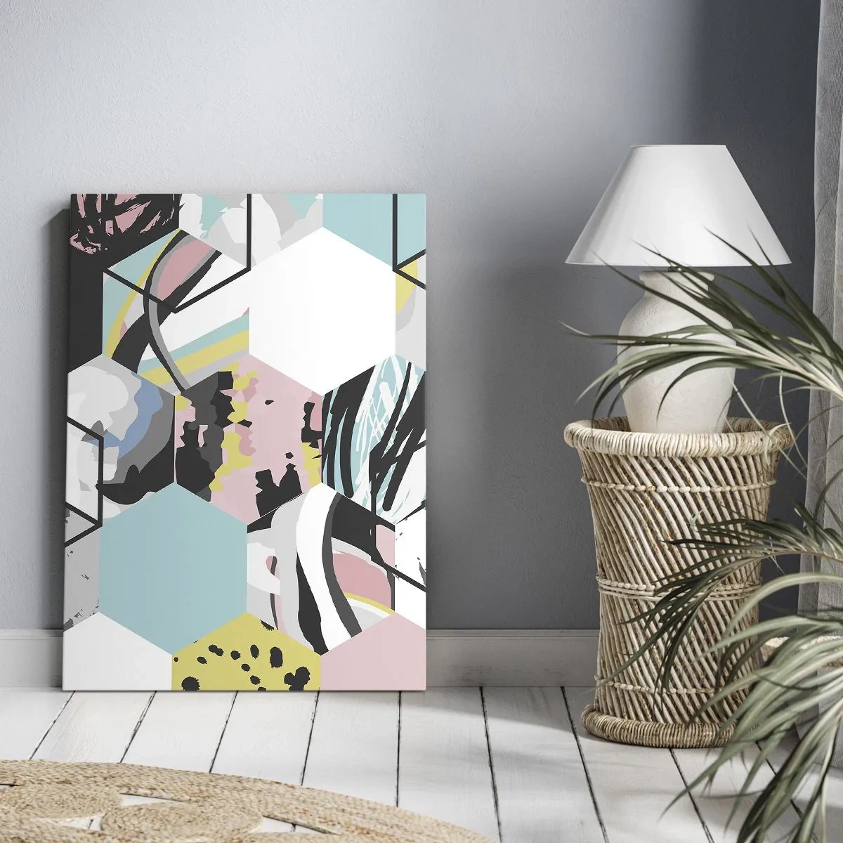 Obraz na plátně - Šestiúhelníky a krychle v šesti barvách - 45x80 cm