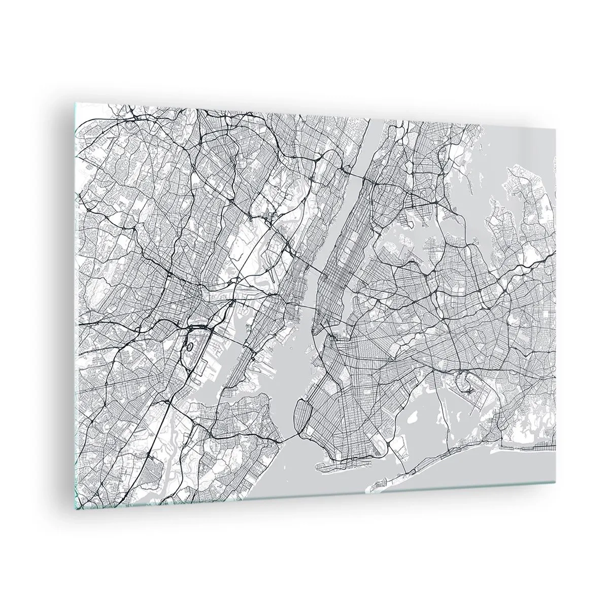 Obraz na skle - Mapa ulic a čtvrtí velkých měst v monochromatickém provedení - 70x50cm - Anatomie metropole - Moderní nástěnná dekorace do obývacího pokoje a ložnice ARTTOR