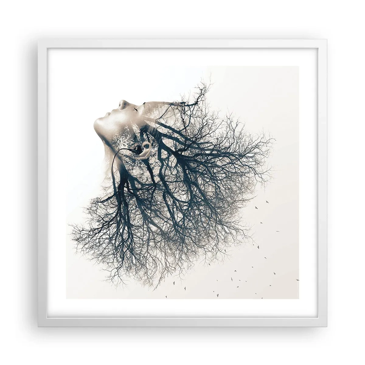 Plakát v bílém rámu - Okouzlená šepotem stromu - 50x50 cm