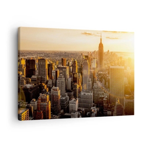 Obraz na plátně - Panorama New Yorku při západu slunce s výhledem na Empire State Building - 70x50cm - Růst na slunci - Moderní nástěnná dekorace do obývacího pokoje a ložnice ARTTOR