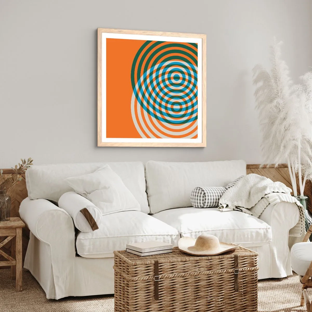 Plakát v rámu světlý dub - Abstraktní kruhová variace - 60x60 cm
