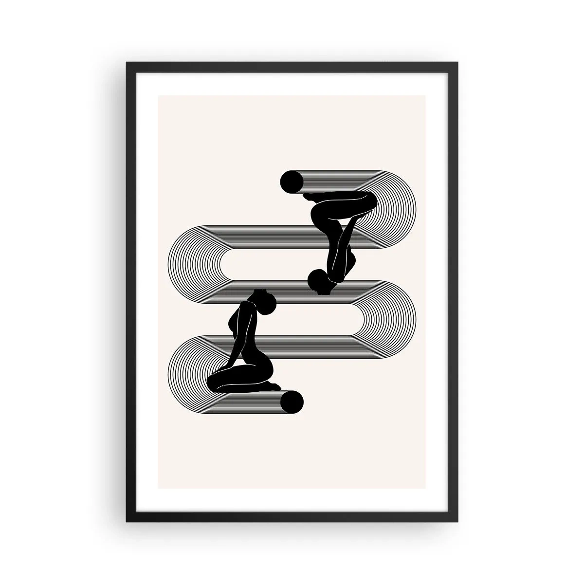 Plakát v černém rámu - Minimalistická grafika ženských siluet s efektem optické iluze - 50x70cm - Smyslná symetrie - Moderní nástěnná dekorace do obývacího pokoje a ložnice ARTTOR