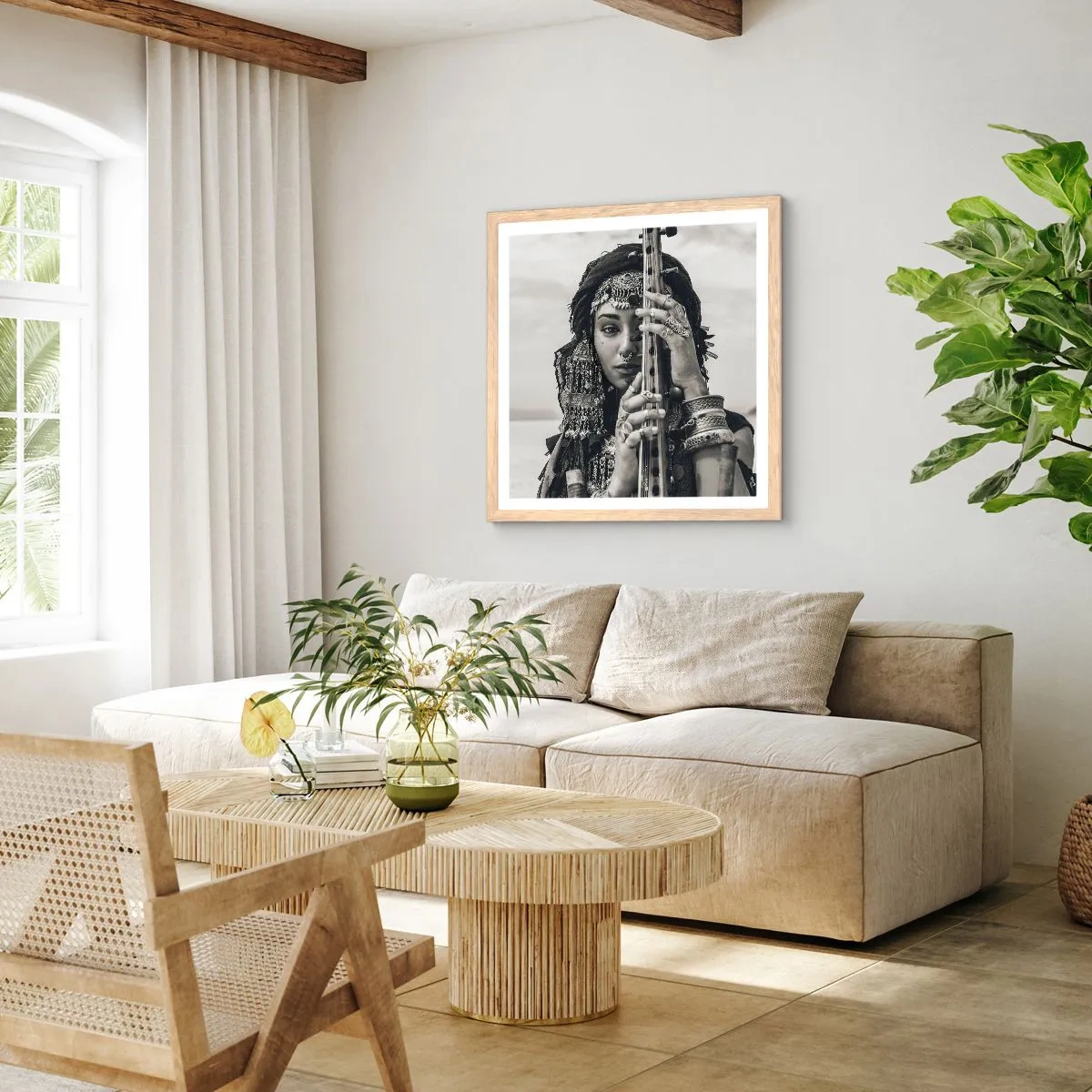 Plakát v rámu světlý dub - Samotná hudba orientu - 40x40 cm