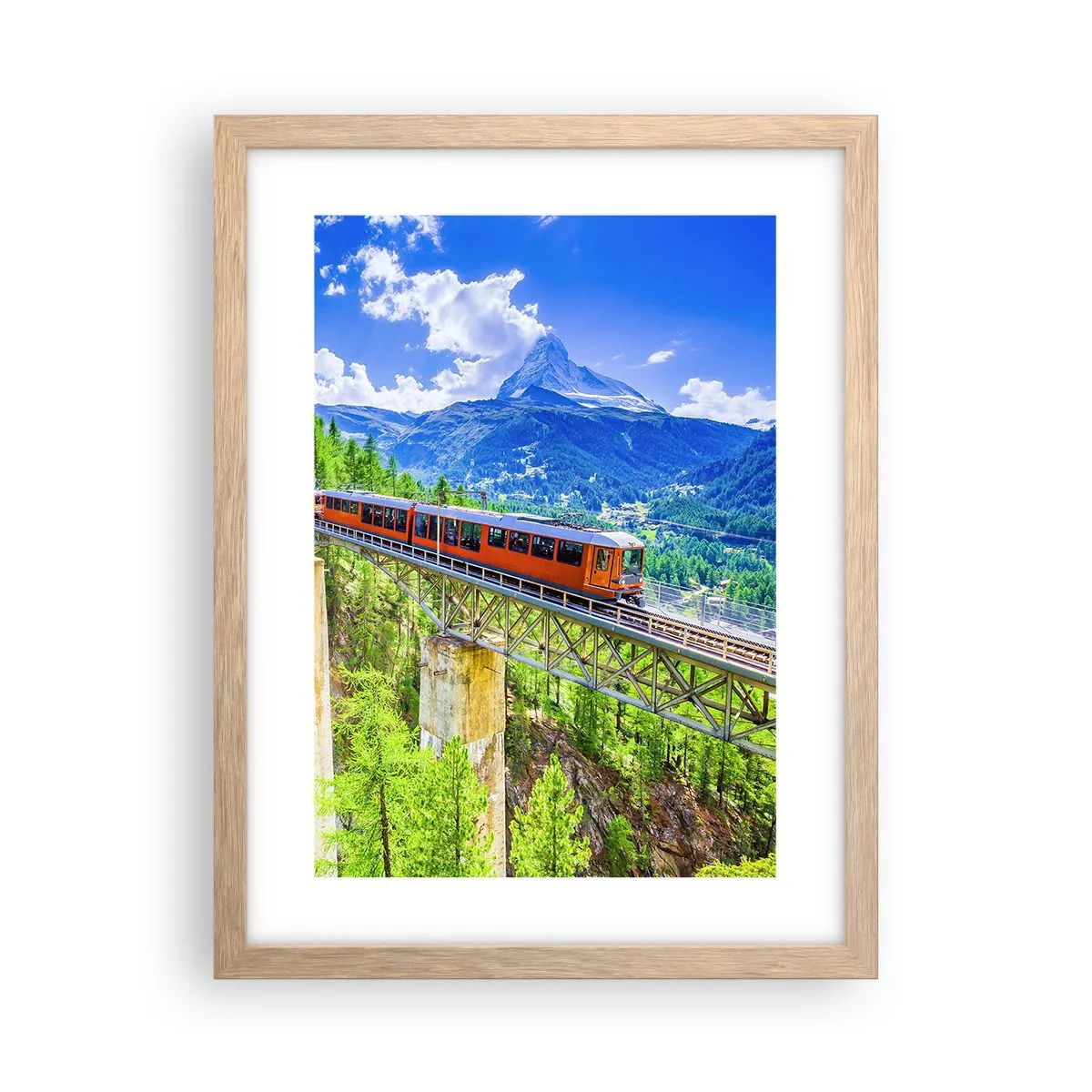 Plakát v rámu světlý dub - Alpská železnice - 30x40 cm