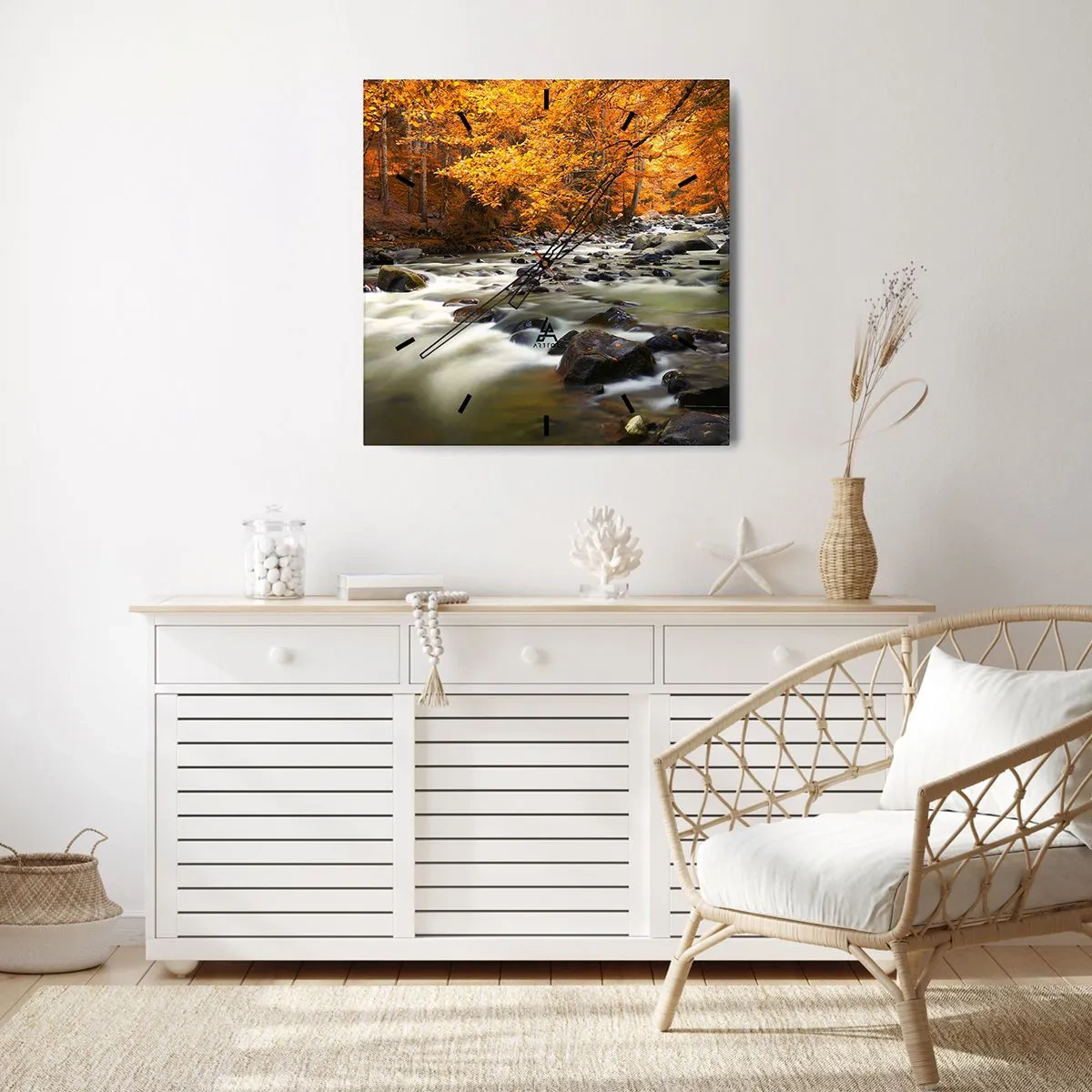 Nástěnné hodiny - Potok ve zlatém lese - 40x40 cm