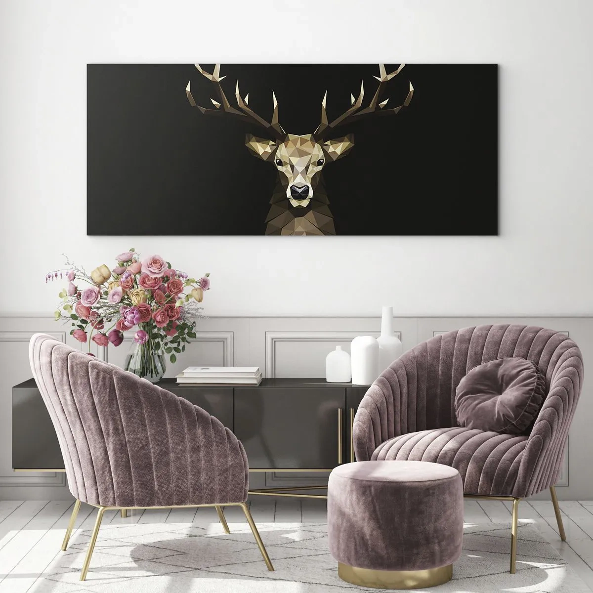 Obraz na skle - Kubistický jelen - 140x50 cm