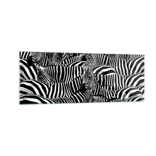 Obraz na skle - Skupinový portrét s pruhy - 140x50 cm