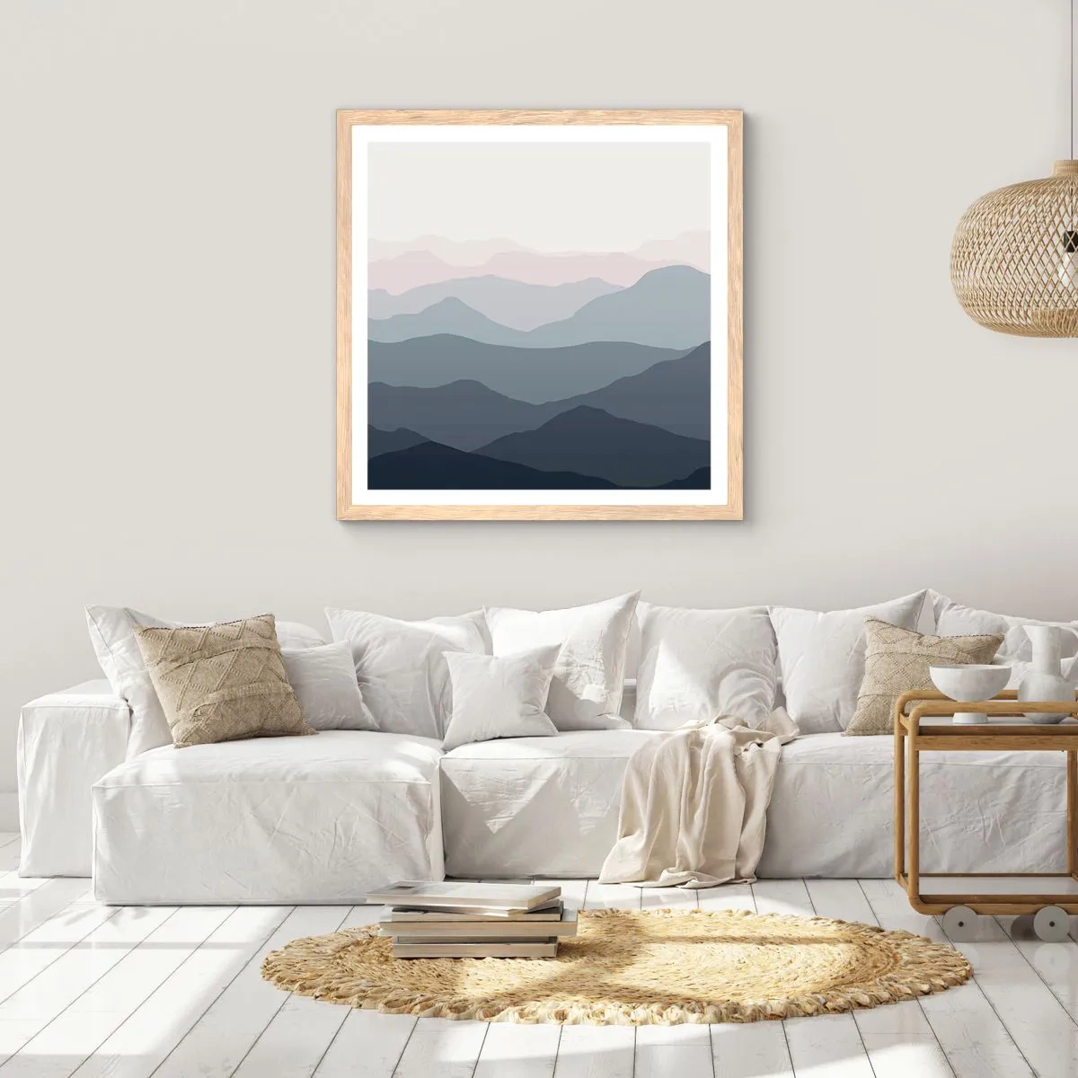 Plakát v rámu světlý dub - Vlny hor - 50x50 cm