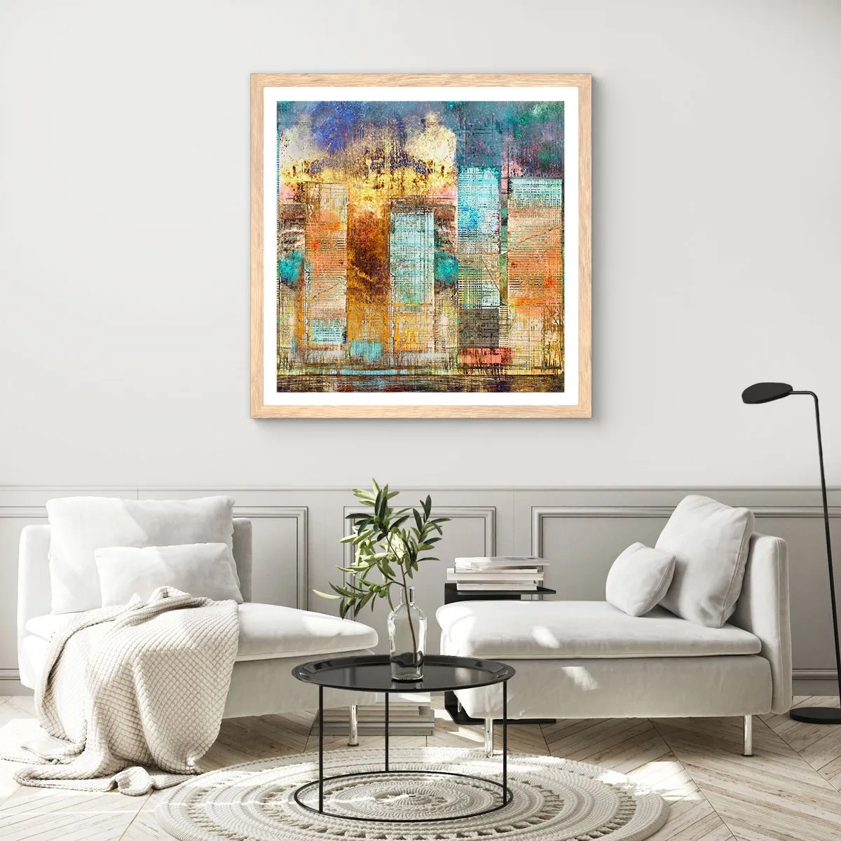 Plakát v rámu světlý dub - Prosluněná metropole - 40x40 cm
