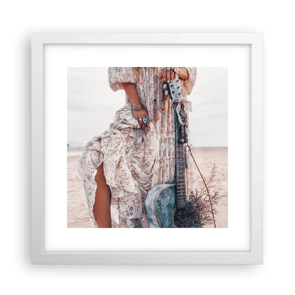 Plakát v bílém rámu - Květinové děti na cestě - 30x30 cm